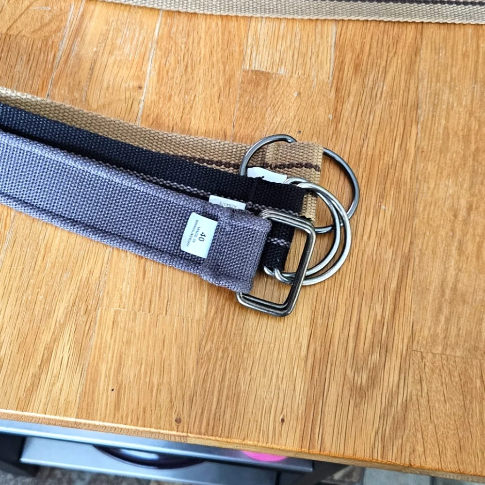 Lot of 3 Canvas D-Ring Web Belts Size 40 Gray Black Khaki Casual Military Style